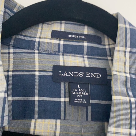 Mens: lands end blue plaid button down - Picture 3 of 4